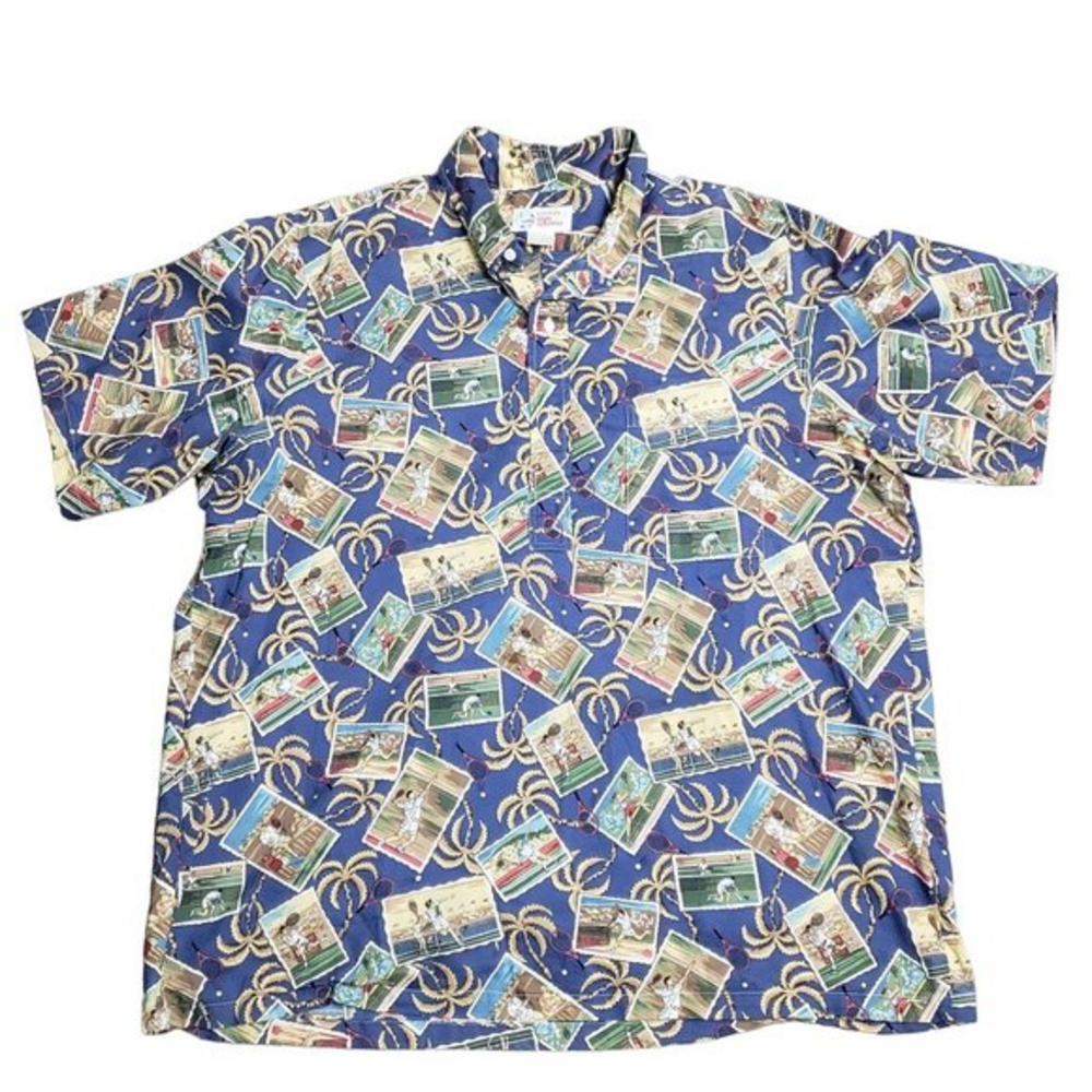 Reyn Spooner XL Tennis Players SS Button Front‎ Shirt Hawaii USA Single Stitch